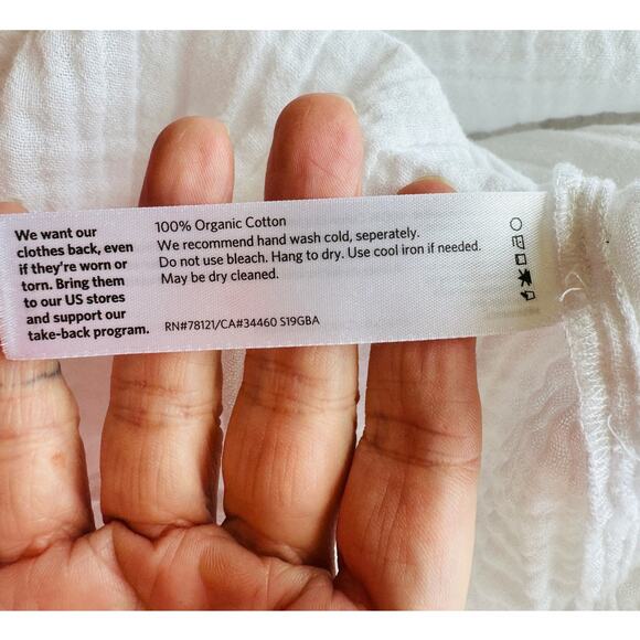 Eileen Fisher 100% Cotton Linen Long Sleeve Button Down Puckered Shirt L - Picture 10 of 13